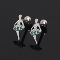Close-up of ballet dancer stud earring with green crystal inlay and screw back ball - Green Zirconia