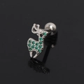 Détail d'une boucle d'oreille renne avec zircone verte et fermoir à vis sécurisé - Strass Vert (Seul)
