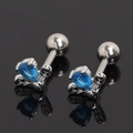 Barbell butterfly ear studs with blue teardrop gemstone and silver metallic finish - Light Blue Rhinestone (Single)