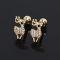 Boucles d'oreilles renne doré avec zircons et fermoir à vis sur fond noir réfléchissant - Or (Pièce Unique)