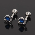 Detailed close-up of butterfly stud earring with blue zircon and screw back closure - Dark Blue Rhinestone (Single)