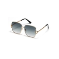 Oversized square metal sunglasses with gold frame and gradient grey blue lenses - Light Green