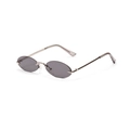 Retro rimless oval sunglasses with smoke gray lenses and a sleek silver metal frame - Gray