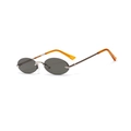 Retro rimless oval sunglasses with dark gray lenses and silver metal amber temples - Dark Green