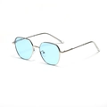 Vintage small square metal sunglasses with light blue lenses and silver frame for women - Silver Frame Blue Lens