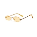 Retro rimless oval sunglasses with amber yellow lenses and slim golden metal frame - Yellow