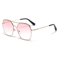 Square oversized pink gradient sunglasses with gold metal frame and geometric design - Pink