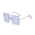 Trendy rimless square sunglasses with light purple lenses and silver metal temples - Blue