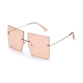 Modern rimless square sunglasses with pink peach lenses and a slim gold metal frame - Light Tea