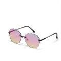 Frameless wave edge sunglasses with pink gradient lenses and slim black metal frame - Multicolor Lens