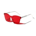Modern oversized rimless sunglasses featuring transparent red lenses and silver temples - Red