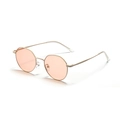 Retro round metal sunglasses with light pink lenses and slim gold frame design - Beige Frame Pink Lens