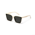 Vintage square sunglasses in creamy beige frames with dark grey lenses and rivet details - Beige Frame Grey Lens
