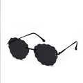 Frameless black sunglasses featuring cloud-shaped wave lenses and slim metal temples - All Grey