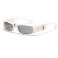 Gafas de sol rectangulares blancas Y2K futuristas con lentes gris oscuro y detalle metálico - Blanco Jade