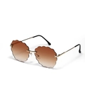 Cloud-shaped rimless sunglasses with brown gradient wavy lenses and gold metal temples - Gradient Tea