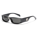 Gafas de sol rectangulares futuristas Y2K negras con detalles punk de metal plateado - Color Gunmetal