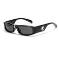 Gafas de sol Y2K negras con puente plateado y detalle metálico circular en la patilla - Negro Brillante/Lente Gris