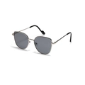Silver metal cat eye sunglasses with grey geometric lenses and slim frame for women - Silver Frame Grey Lens