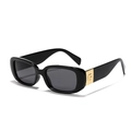 Retro black square sunglasses with vintage oval frame and gold G metal logo detail - Bright Black / Gray