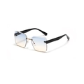 Frameless square sunglasses with blue-orange gradient lenses and gold metal accents - Blue and Yellow