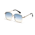 Chic oversized metal frame sunglasses with gold finish and blue gradient lenses - Blue Yellow Gradient