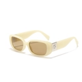Retro cream square sunglasses with brown lenses and silver G metal detail on temple - Beige Frame Tea Lens
