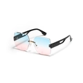Fashion rimless oversized square sunglasses with blue pink gradient lenses and black temples - Blue Pink