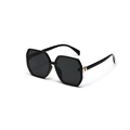 Gafas de sol hexagonales de gran tamaño en color negro clásico con bisagras doradas - Negro Brillante / Gris