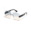 Fashion rimless oversized sunglasses with blue orange gradient lenses and gold metal bridge - Blue Yellow Gradient