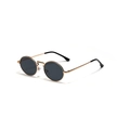 Retro round metal sunglasses featuring gold frames and dark grey tinted lenses - Gold Frame Grey Lens