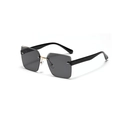 Frameless square sunglasses with dark grey diamond-cut lenses and black temples - All Grey