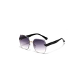 Frameless polygonal sunglasses with purple gradient lenses and gold rivet accents - Double Grey Lenses