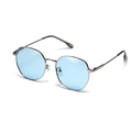 Modern silver metal sunglasses with light blue translucent lenses and thin frame - Silver Frame Blue Lens