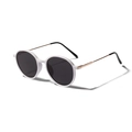 Gafas de sol redondas retro con montura blanca y patillas de metal dorado - Montura Blanca Lente Gris