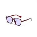 Fashionable square wine red resin sunglasses with purple lenses and metal temple detail - Wine Red Frame Purple Lens