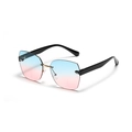 Frameless square sunglasses featuring blue-pink gradient lenses and sleek gold metal bridge - Blue & Pink