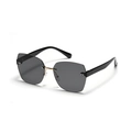 Frameless geometric sunglasses with grey diamond-cut lenses and gold metal bridge - All Grey