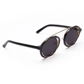 Gafas de sol redondas retro con montura de doble puente negro y dorado y lentes oscuros - Negro