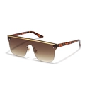 Frameless oversized shield sunglasses with brown gradient lenses and leopard arms - Gradient Tea