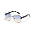Square rimless sunglasses with blue and orange gradient lenses and gold metal accents - Blue and Yellow