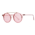 Pink transparent round frame sunglasses with double beam gold metal top bar design - Light Pink