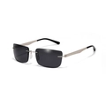 Y2K futuristic rimless square metal sunglasses with dark grey lenses and silver frame - Silver Frame Grey Lens