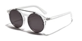 Retro double-bridge sunglasses with transparent white frame and dark grey round lenses - Transparent Frame Grey Lens