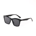 Modern square black oversized sunglasses with dark grey lenses and silver metal studs - Bright Black / Gray