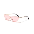 Gafas de sol de ojo de gato sin montura con lentes rosas y patillas de metal dorado - Rosa Claro