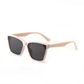 Modern square beige sunglasses with dark grey lenses and subtle side metal accents - Beige Frame Grey Lens