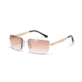 Y2K millennium style rimless sunglasses with gold metal frame and gradient brown lenses - Brown