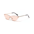 Gafas de sol ojo de gato sin montura con lentes rosa claro y patillas metálicas doradas - Té Claro