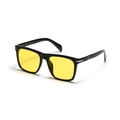 Classic square black frame sunglasses with vibrant yellow lenses and silver rivet accents - Glossy Black Frame Yellow Lens